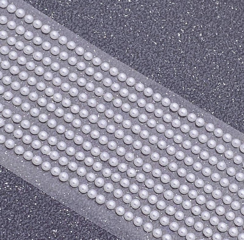 1000 x Self Adhesive Pearls Gems 3mm White MINI Flat Backed Round Pearls Beads Strips Embellishments