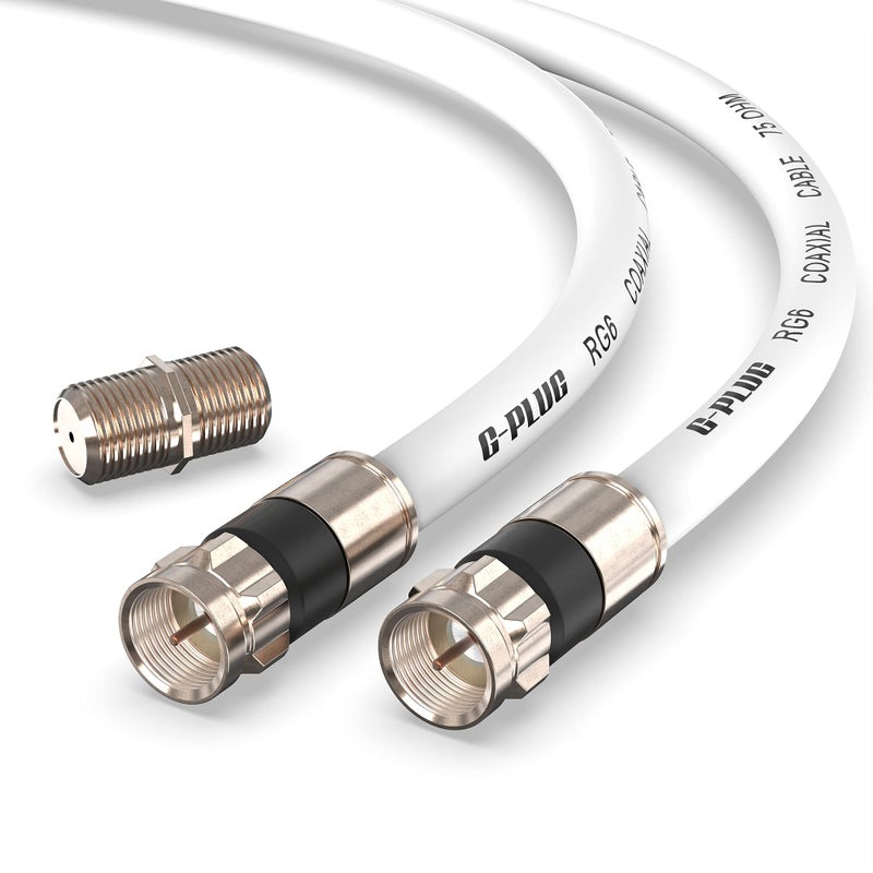 G-PLUG 6FT RG6 Coaxial Cable Connectors Set - High-Speed Internet, Broadband and Digital TV Aerial, Satellite Sky Cable Extension- Weather-Sealed Double Rubber O-Ring and Compression Connectors White - Image 1