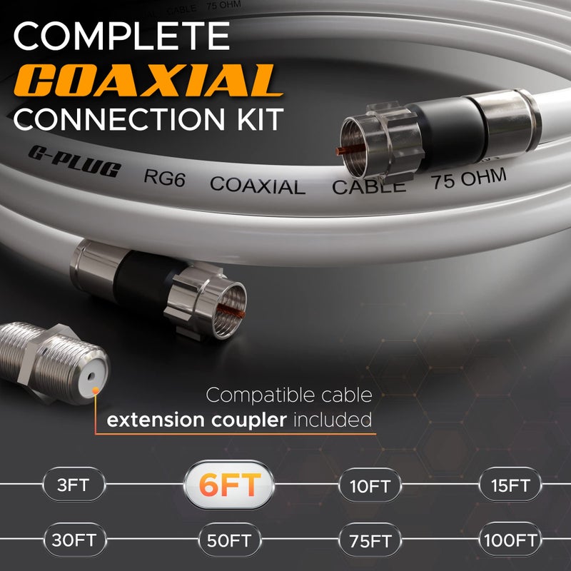 G-PLUG 6FT RG6 Coaxial Cable Connectors Set - High-Speed Internet, Broadband and Digital TV Aerial, Satellite Sky Cable Extension- Weather-Sealed Double Rubber O-Ring and Compression Connectors White - Image 2
