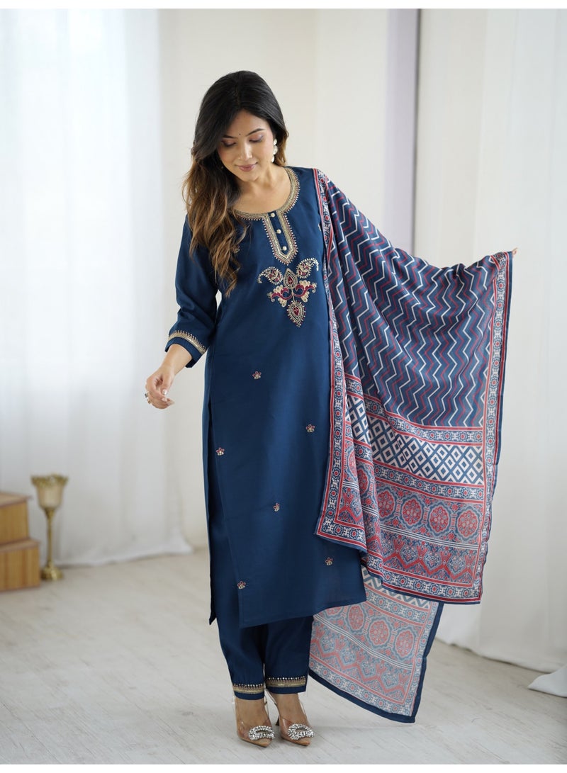 Ameya ﻿Chanderi-kurta-pant-with-dupatta - Image 1