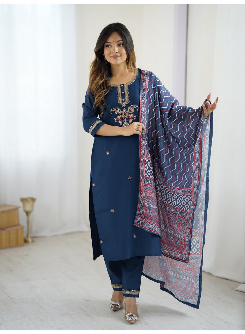 Ameya ﻿Chanderi-kurta-pant-with-dupatta - Image 2