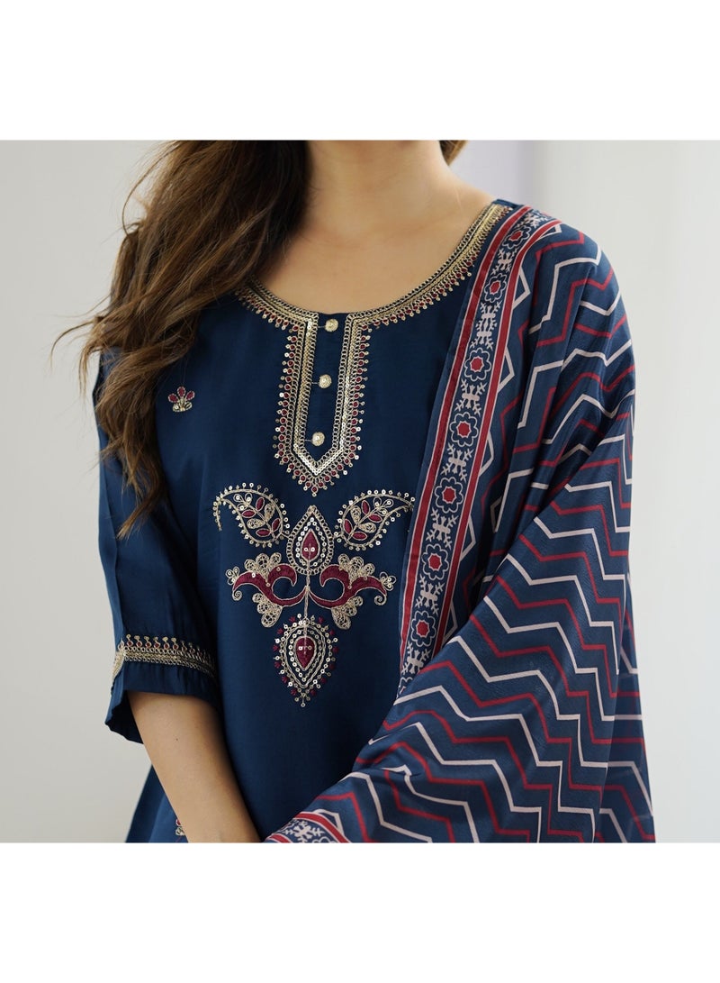 Ameya ﻿Chanderi-kurta-pant-with-dupatta - Image 3