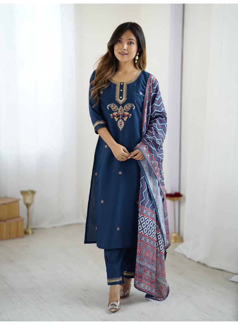 Ameya ﻿Chanderi-kurta-pant-with-dupatta - Image 4