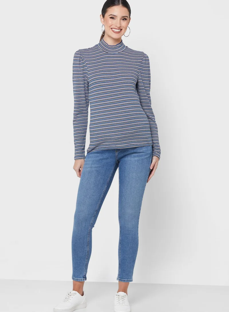 Mamalicious Striped High Neck Dress