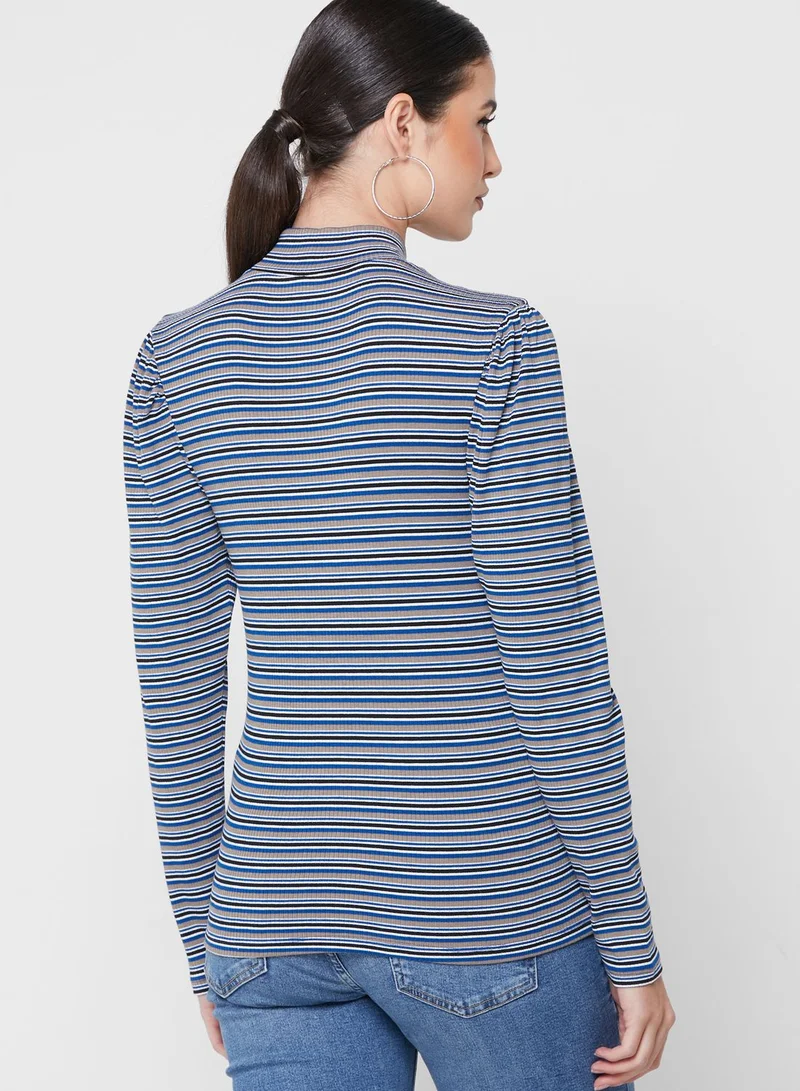 Mamalicious Striped High Neck Dress