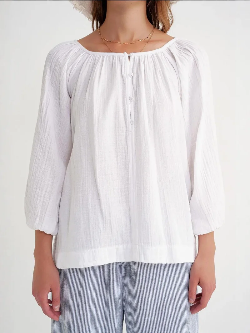 Mixray White Mixray Buttoned Muslin Blouse for Women | Best Price UAE