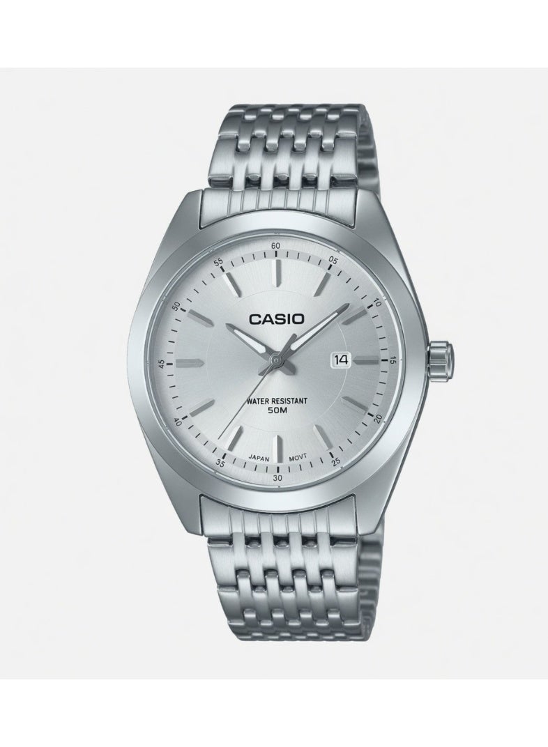 Casio Men's Classic Analog Watch - Silver Sunray Dial, Stainless Steel Jubilee Style Band - MTP-1302D-7A1