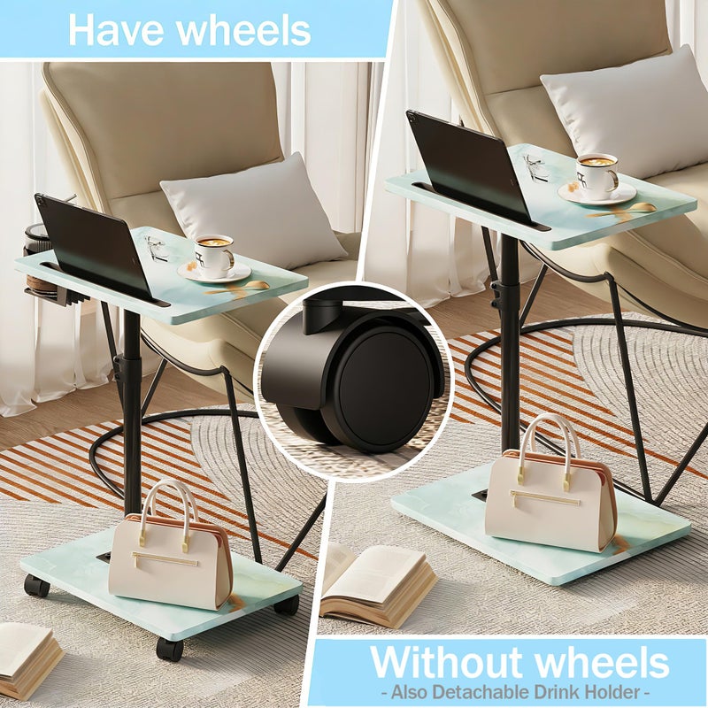 Katrawu TV Tray Table for Eating,Sofa Armrest & 360Â° Swivel &Height Adjustable End Side Table for Couch,Snack Table for Sofa, Bedroom, Living Room, C Shaped End Table(Sea Blue) - Image 4