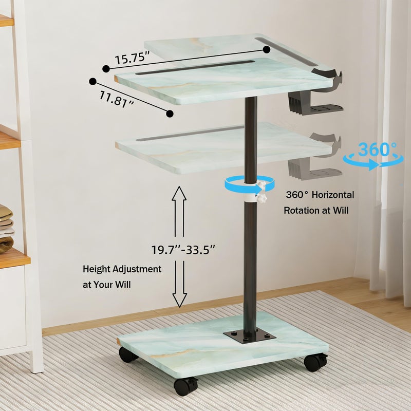 Katrawu TV Tray Table for Eating,Sofa Armrest & 360Â° Swivel &Height Adjustable End Side Table for Couch,Snack Table for Sofa, Bedroom, Living Room, C Shaped End Table(Sea Blue) - Image 2
