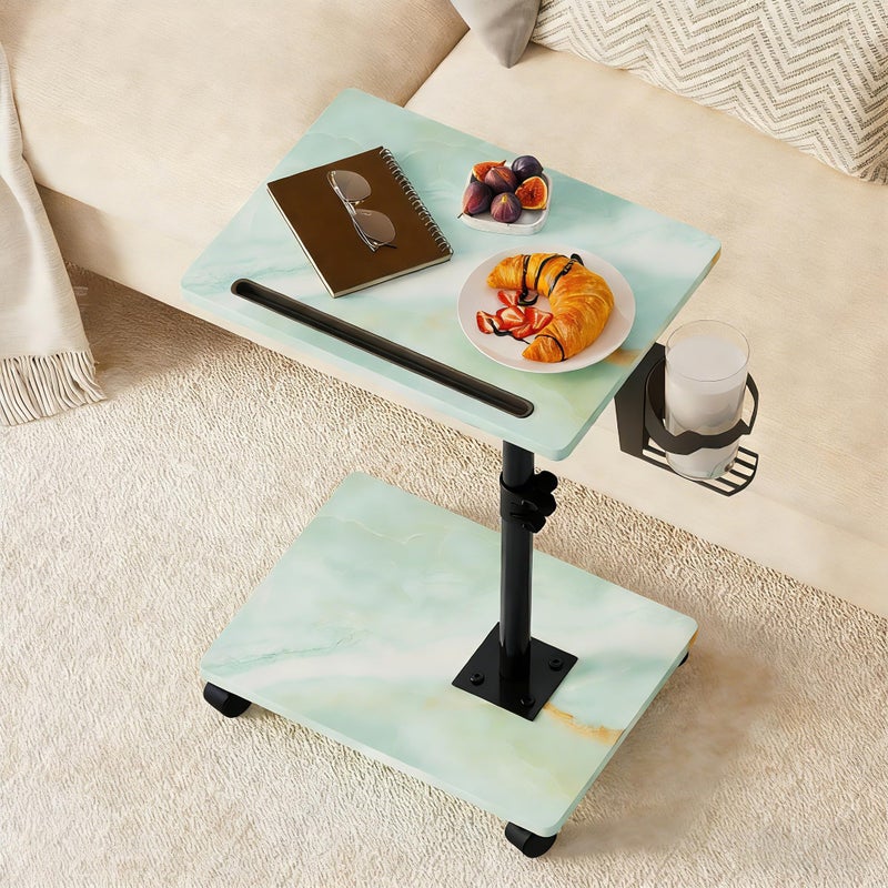 Katrawu TV Tray Table for Eating,Sofa Armrest & 360Â° Swivel &Height Adjustable End Side Table for Couch,Snack Table for Sofa, Bedroom, Living Room, C Shaped End Table(Sea Blue) - Image 3