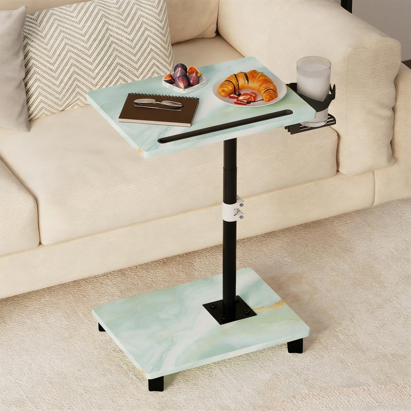 Katrawu TV Tray Table for Eating,Sofa Armrest & 360Â° Swivel &Height Adjustable End Side Table for Couch,Snack Table for Sofa, Bedroom, Living Room, C Shaped End Table(Sea Blue) - Image 1