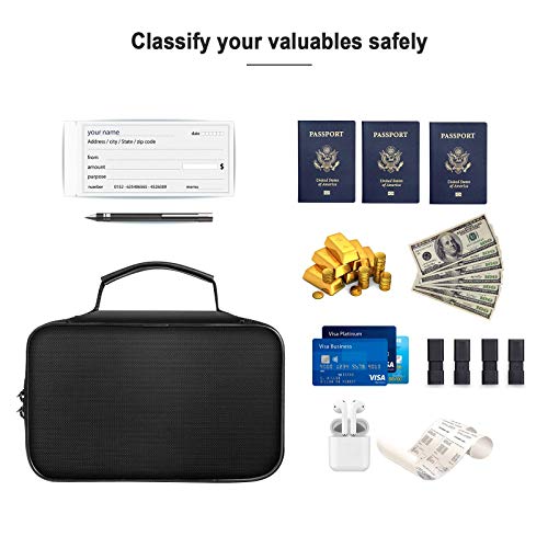 ENGPOW Small Fireproof Storage Organizer Case with Lock(9”x 5.3”x 3.7”), 3-Layer Soft Money Safe Coin Organizer Wallet Bag for Cash,Card,Passport,Check,Bill,Travel Home Organizer Carrying Case,Black - Image 4