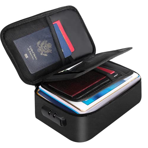 ENGPOW Small Fireproof Storage Organizer Case with Lock(9”x 5.3”x 3.7”), 3-Layer Soft Money Safe Coin Organizer Wallet Bag for Cash,Card,Passport,Check,Bill,Travel Home Organizer Carrying Case,Black - Image 1