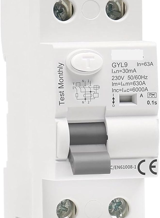 2 Pole 63A 30mA RCCB ELCB Residual Current Circuit Breaker AC Type A Electromagnetic - Image 2