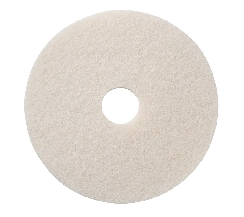 White Super Polish Floor Pad, 16" Diameter, 3.25" Center Hole, 5 Pads/Case, Machine Floor Pads for Polishing Dry Floors, Made of 100% Recycled Content, USA Made