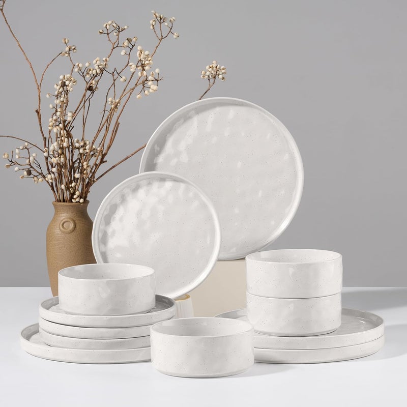 HaWare Dinnerware Sets 12Piece Plates and Bowls Set Stoneware Dish Set for 4 Ceramic Dinnerware for Home Restaurant Chip and Scratch Resistant Microwave and Dishwasher Safe Speckled White - Image 1