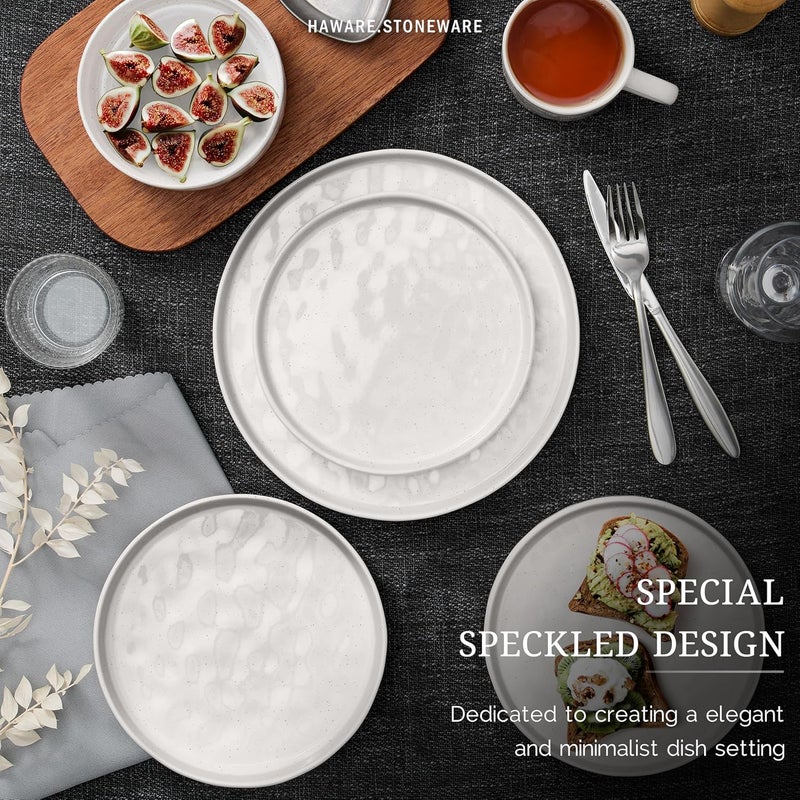 HaWare Dinnerware Sets 12Piece Plates and Bowls Set Stoneware Dish Set for 4 Ceramic Dinnerware for Home Restaurant Chip and Scratch Resistant Microwave and Dishwasher Safe Speckled White - Image 5