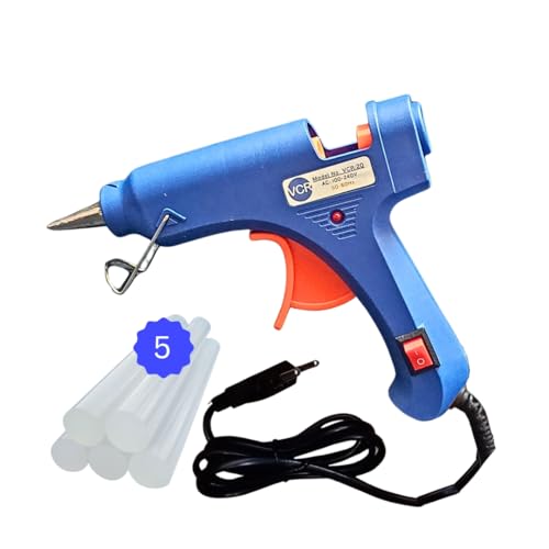 VCR 20W Hot Melt Glue Gun for Crafting & DIY Purpose - 20 Watts - ON/Off Switch for Precise Glue Output - Easy To Use Blue Glue Gun + 5 Transparent - 7mm Glue Sticks - VCR 20 Mini - Image 1
