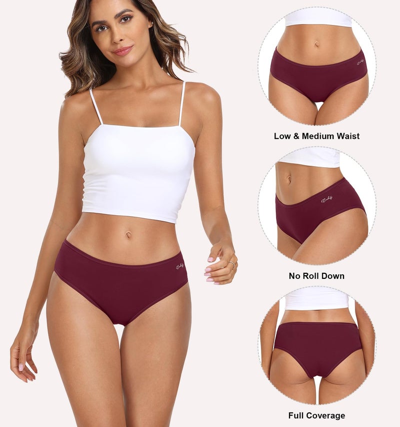 coskefy Womens Underwear Cotton Panties for Women Moisture Wicking Mid Low Rise Soft Strench Bikini Briefs 6 Pack - Image 2
