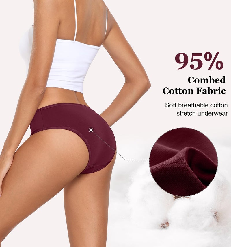 coskefy Womens Underwear Cotton Panties for Women Moisture Wicking Mid Low Rise Soft Strench Bikini Briefs 6 Pack - Image 3