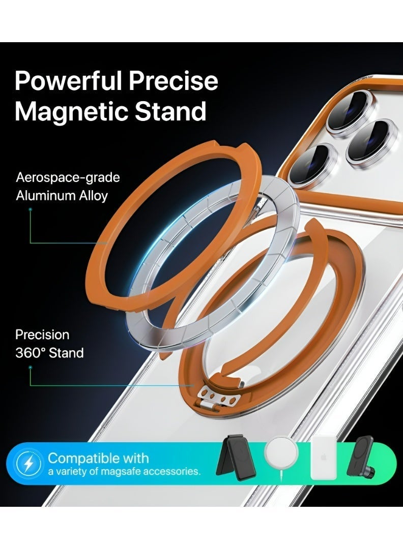 غطاء آيفون 17 برو ماكس المغناطيسي MagSafe، مضاد للاصفرار، واقي شفاف مقاوم للسقوط مع حامل دوار معدني وأزرار معدنية - Image 5