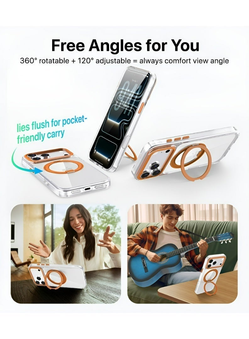 غطاء آيفون 17 برو ماكس المغناطيسي MagSafe، مضاد للاصفرار، واقي شفاف مقاوم للسقوط مع حامل دوار معدني وأزرار معدنية - Image 4