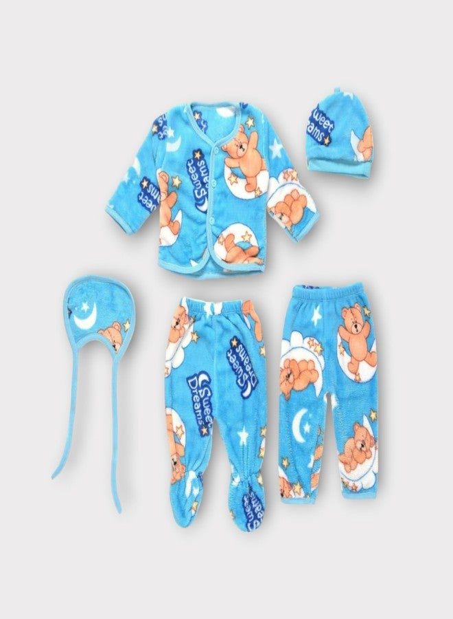 BONUM Newborn Baby Winter Clothing Set (Pack of 5) | Warm & Soft Cartoon Printed Outfits for Baby Boys & Girls | Infant Winter Wear - Image 5