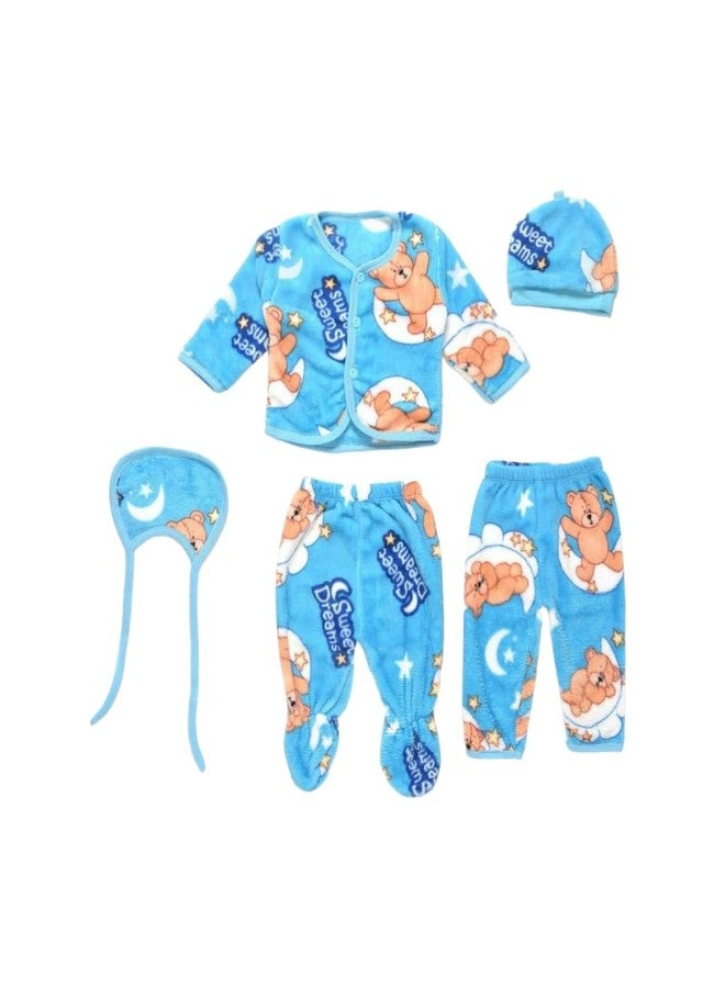 BONUM Newborn Baby Winter Clothing Set (Pack of 5) | Warm & Soft Cartoon Printed Outfits for Baby Boys & Girls | Infant Winter Wear - Image 1