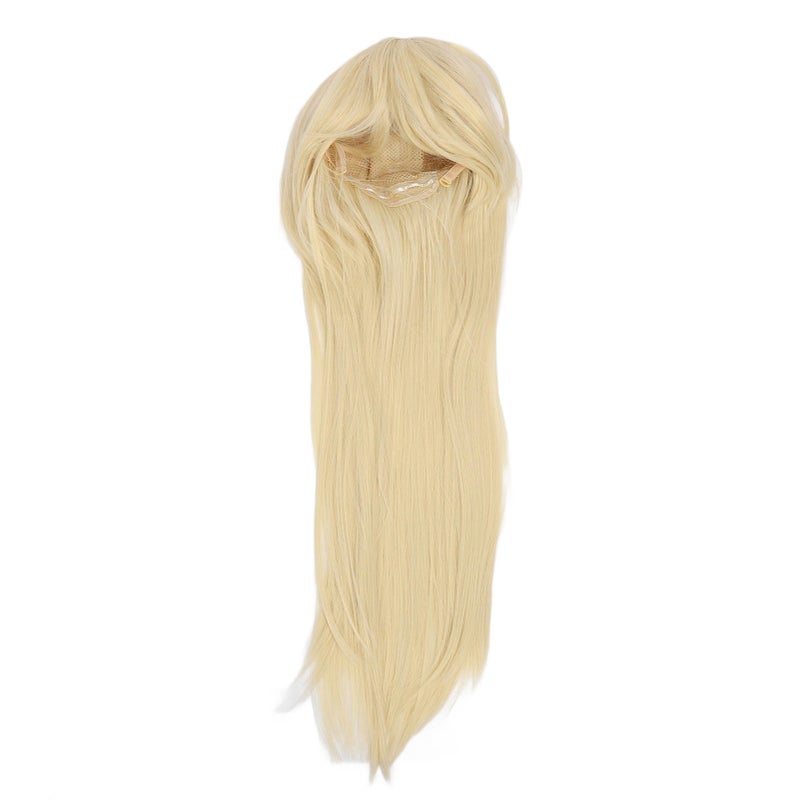 Women Long Blonde Wig with Bangs Synthetic Secure Fit Heat Resistant Fluffy Pale Gold Cosplay Long Blonde Wig - Image 2