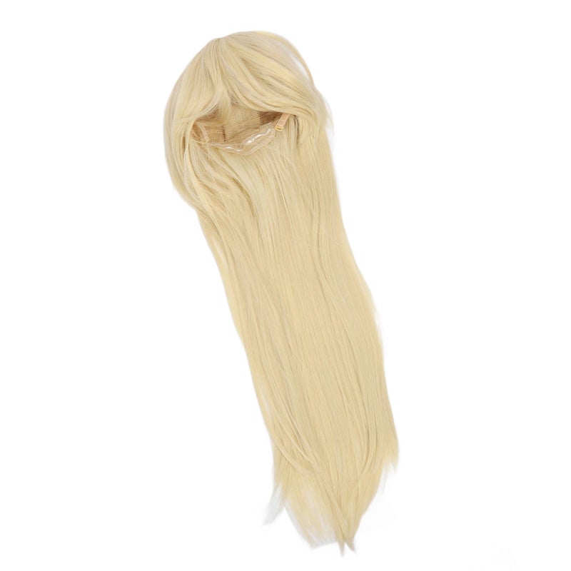 Women Long Blonde Wig with Bangs Synthetic Secure Fit Heat Resistant Fluffy Pale Gold Cosplay Long Blonde Wig - Image 4