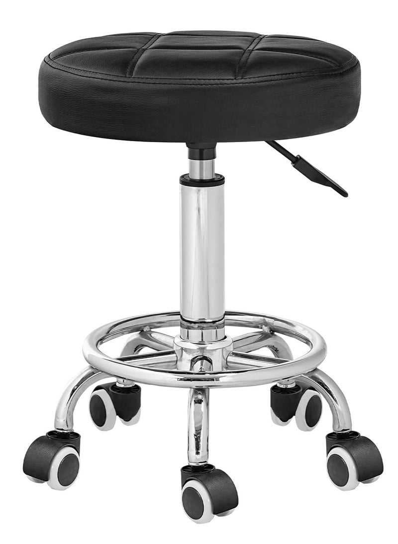 Generic Swivel Swivel Chair with Wheels, Adjustable Height Swivel Chair, PU Leather Chair, Swivel Drawing Chair with Footrest, for Beauty Shop, Hair Salon, Bar, Studio, Black - Image 1