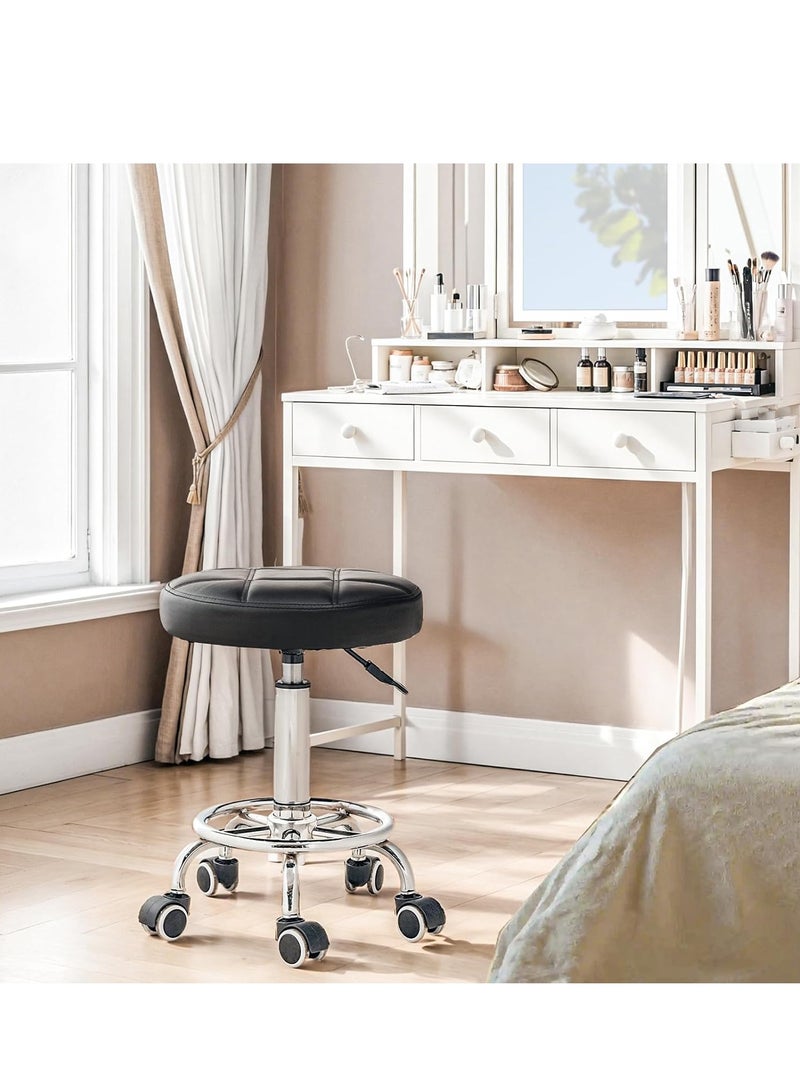 Generic Swivel Swivel Chair with Wheels, Adjustable Height Swivel Chair, PU Leather Chair, Swivel Drawing Chair with Footrest, for Beauty Shop, Hair Salon, Bar, Studio, Black - Image 2