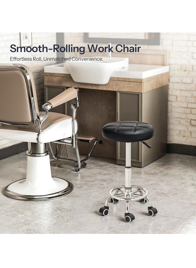 Generic Swivel Swivel Chair with Wheels, Adjustable Height Swivel Chair, PU Leather Chair, Swivel Drawing Chair with Footrest, for Beauty Shop, Hair Salon, Bar, Studio, Black - Image 4