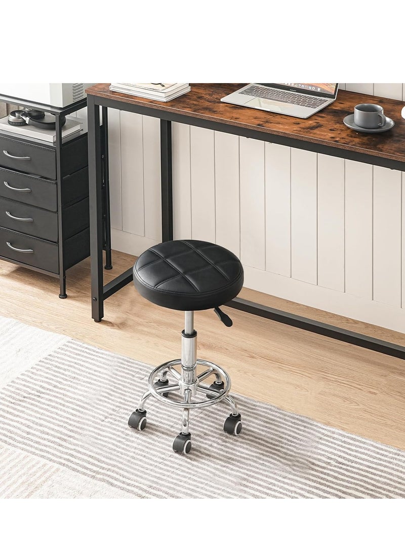 Generic Swivel Swivel Chair with Wheels, Adjustable Height Swivel Chair, PU Leather Chair, Swivel Drawing Chair with Footrest, for Beauty Shop, Hair Salon, Bar, Studio, Black - Image 5