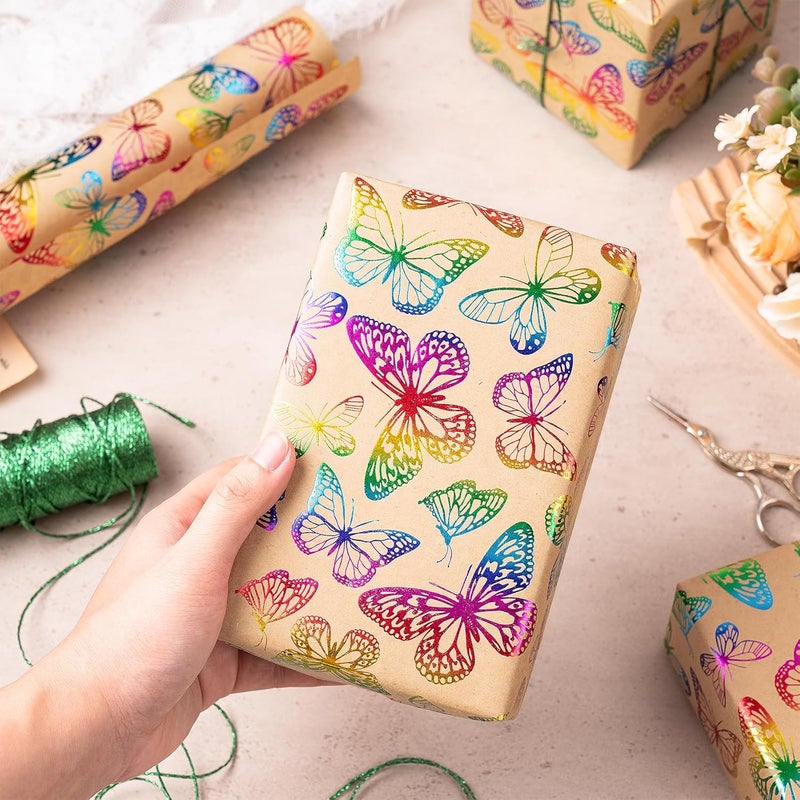 RUSPEPA RUSPEPA Butterfly Wrapping Paper Roll for Women Girls Mini Roll Colorful Butterfly Kraft Gift Wrap Paper for Birthday Mothers Day Wedding and Special Occasions 17 Inches x 164 Feet - Image 4