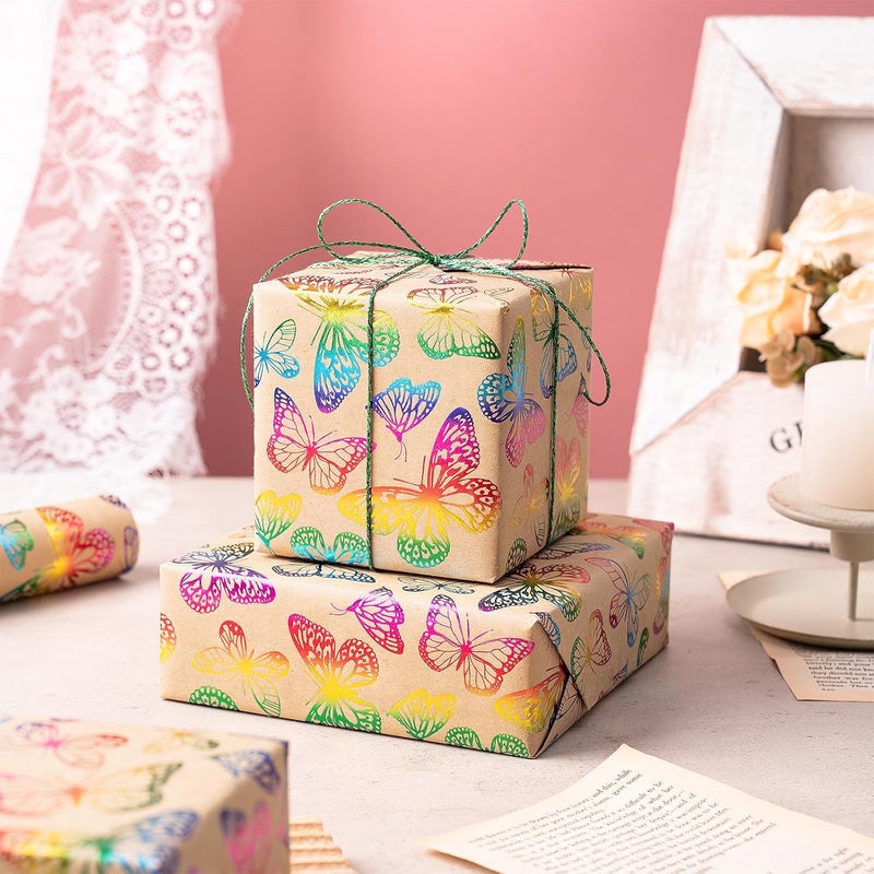 RUSPEPA RUSPEPA Butterfly Wrapping Paper Roll for Women Girls Mini Roll Colorful Butterfly Kraft Gift Wrap Paper for Birthday Mothers Day Wedding and Special Occasions 17 Inches x 164 Feet - Image 3