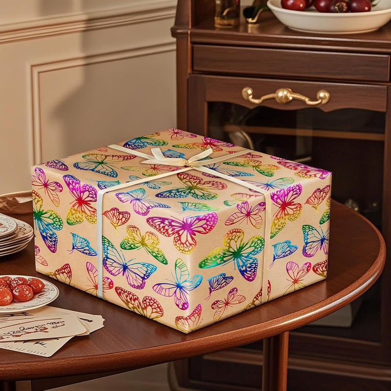 RUSPEPA RUSPEPA Butterfly Wrapping Paper Roll for Women Girls Mini Roll Colorful Butterfly Kraft Gift Wrap Paper for Birthday Mothers Day Wedding and Special Occasions 17 Inches x 164 Feet - Image 5