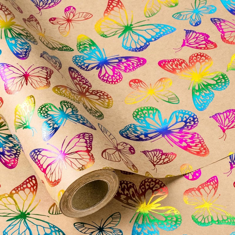 RUSPEPA RUSPEPA Butterfly Wrapping Paper Roll for Women Girls Mini Roll Colorful Butterfly Kraft Gift Wrap Paper for Birthday Mothers Day Wedding and Special Occasions 17 Inches x 164 Feet - Image 1