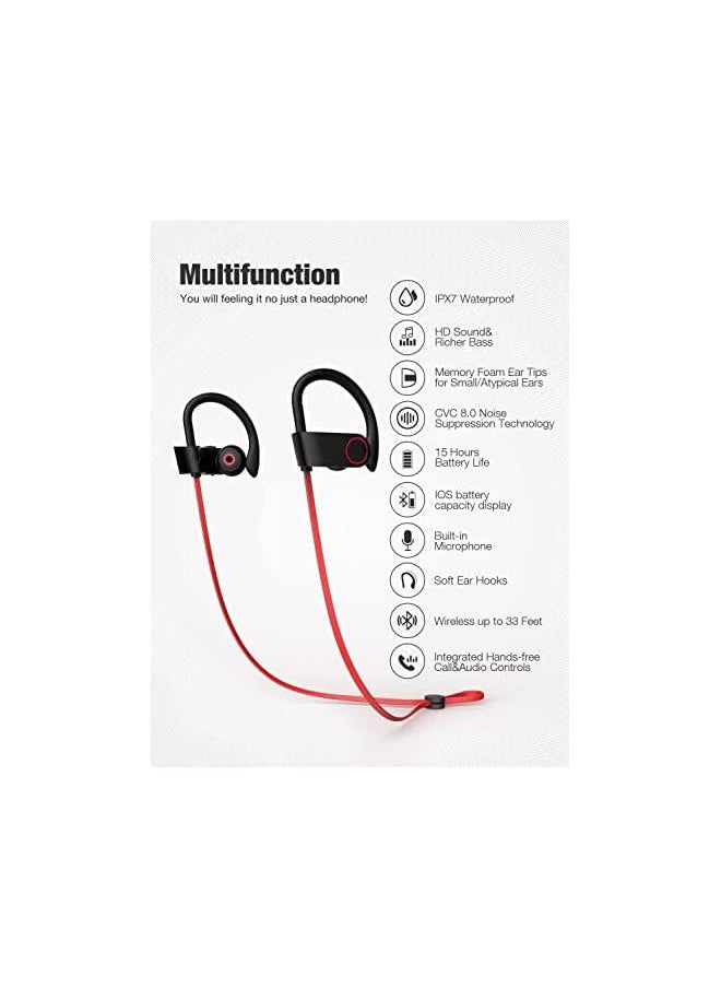 WISHTIME - Otium Bluetooth Headphones Wireless Earbuds Ipx7 Waterproof Sports Earphones With Mic Hd Stereo Sweatproof In Ear Earbuds Gym Running Workout 15 Hour Battery Sound Reduction Headsets - Image 1