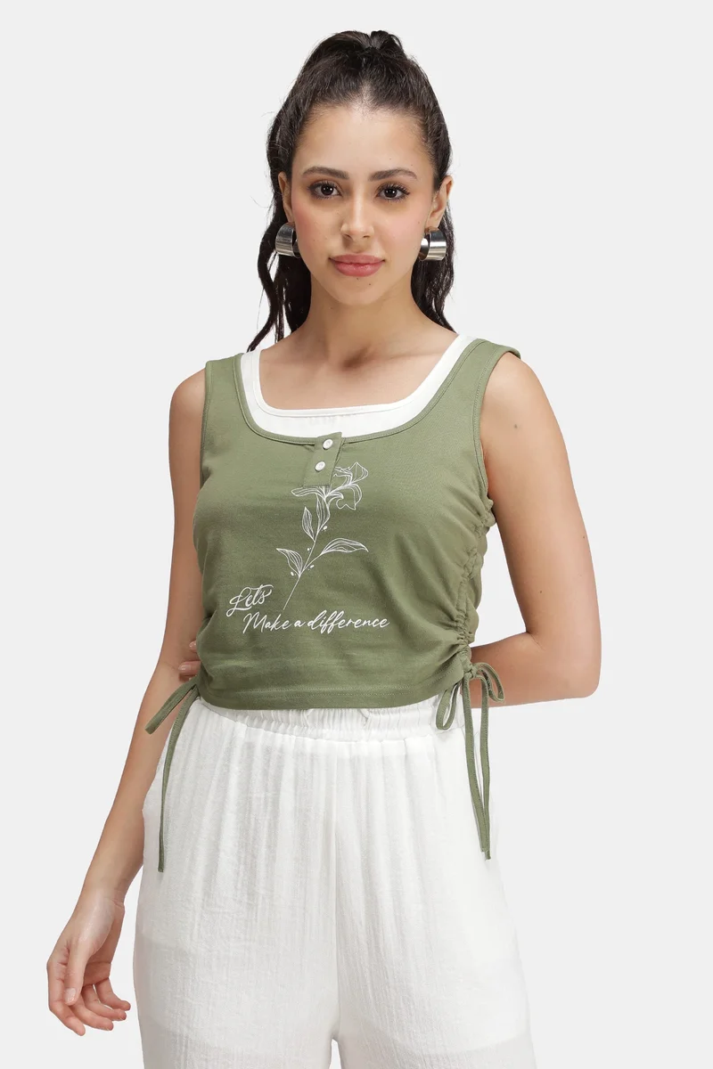 فيرجيو Graphic Cotton Graphic Top With Drawstrings for Women