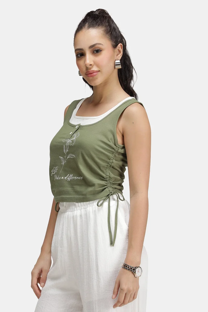 Virgio  Graphic Cotton Graphic Top With Drawstrings for Women for Women | Best Price UAE