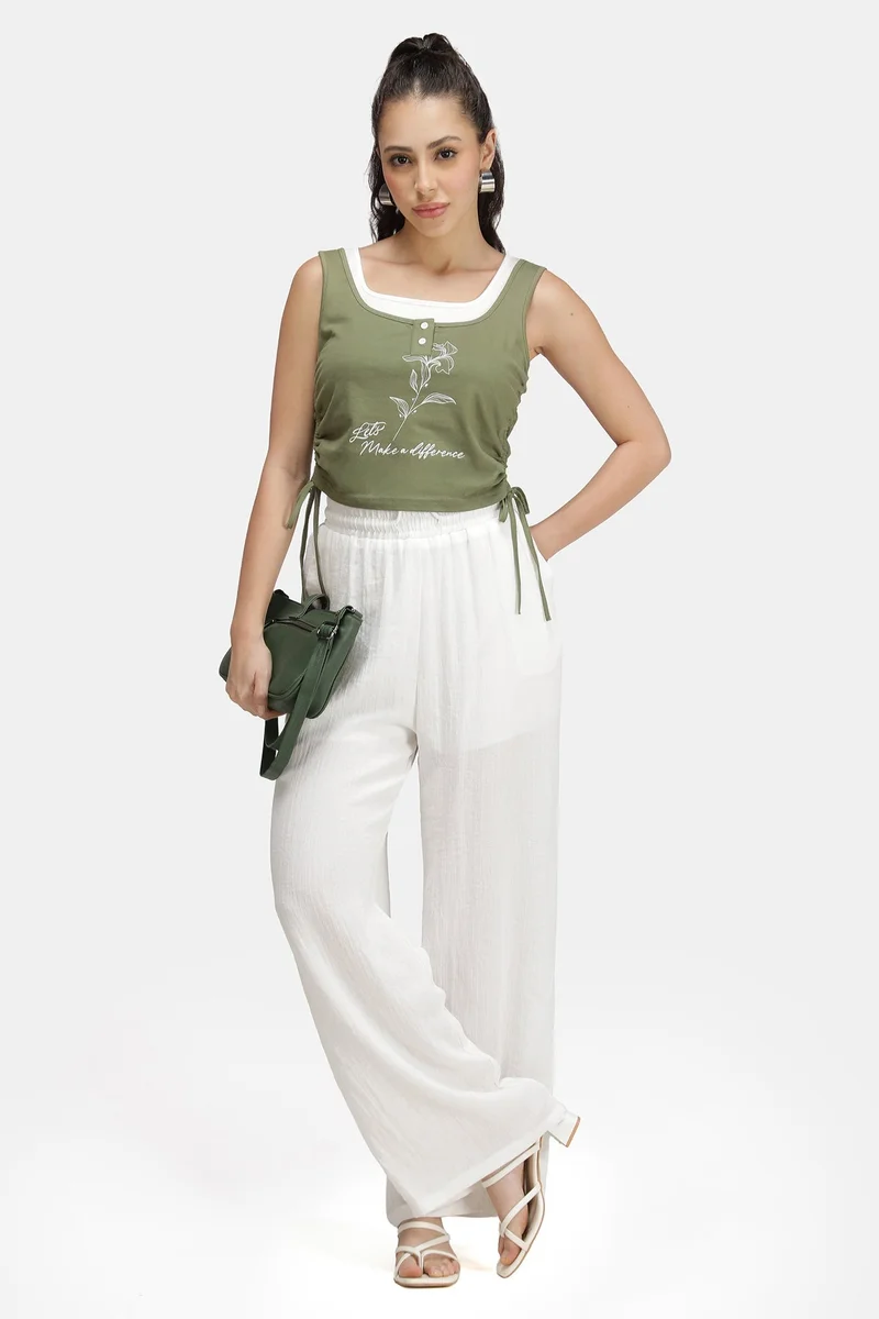 فيرجيو Graphic Cotton Graphic Top With Drawstrings for Women