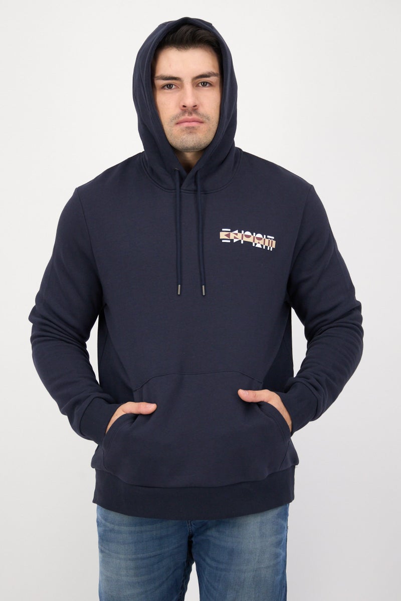 ESPRIT Men Hood With Drawstring Long Sleeve Graphic Print Sweatshirts, Navy - Image 1