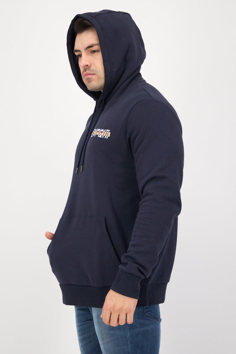 ESPRIT Men Hood With Drawstring Long Sleeve Graphic Print Sweatshirts, Navy - Image 2
