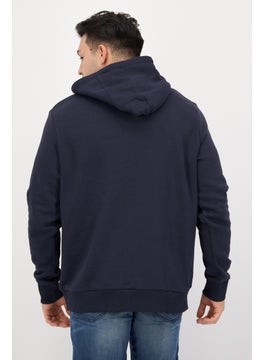 ESPRIT Men Hood With Drawstring Long Sleeve Graphic Print Sweatshirts, Navy  - Image 3