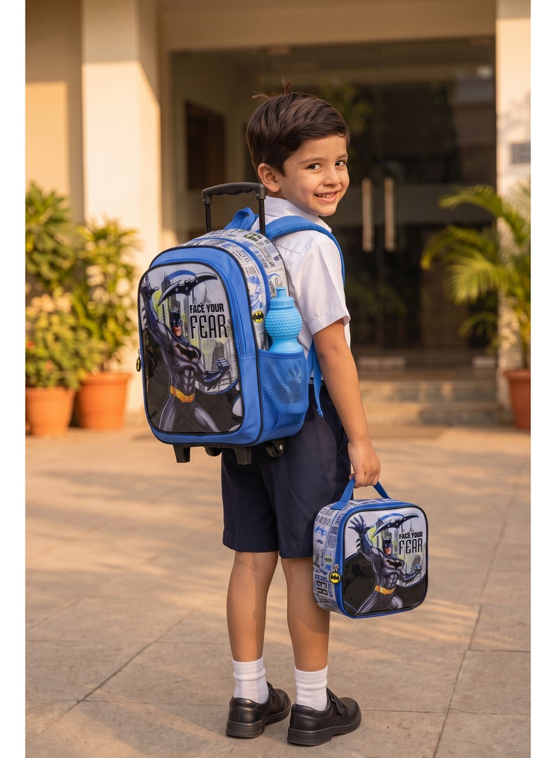 Warner Bros. Batman 5-in-1 Kids Trolley School Set 18" | Rolling Backpack, Lunch Bag, Lunch Box, Water Bottle & Pencil Case  | Water Resistant  | Boys School Bag - Image 2