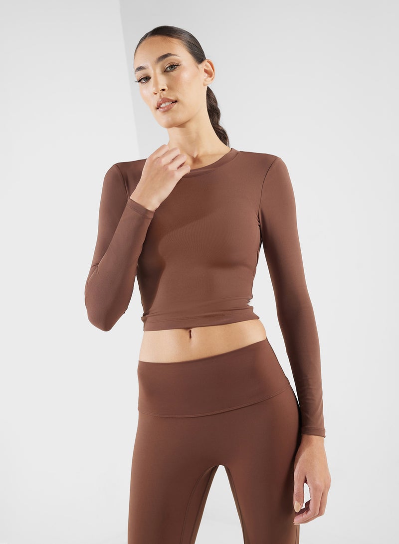FRWD Long Sleeve Seamless Fitted Top With Cutout Back  - Image 1