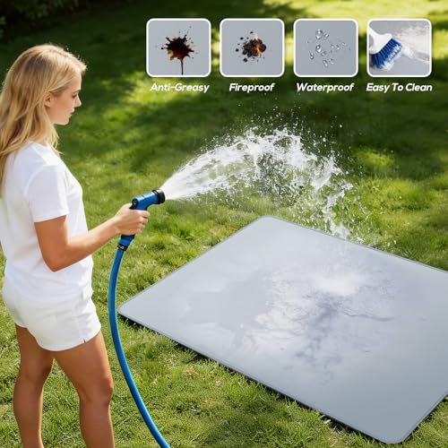 PAWBOSE 65x48 Inch Under Grill Mat for Outdoor Grill, Double-Sided Fireproof BBQ Mat for Patio and Deck, Waterproof Oil-Proof Fire Pit Mat & Indoor Fireplace Protector Pad - Image 4