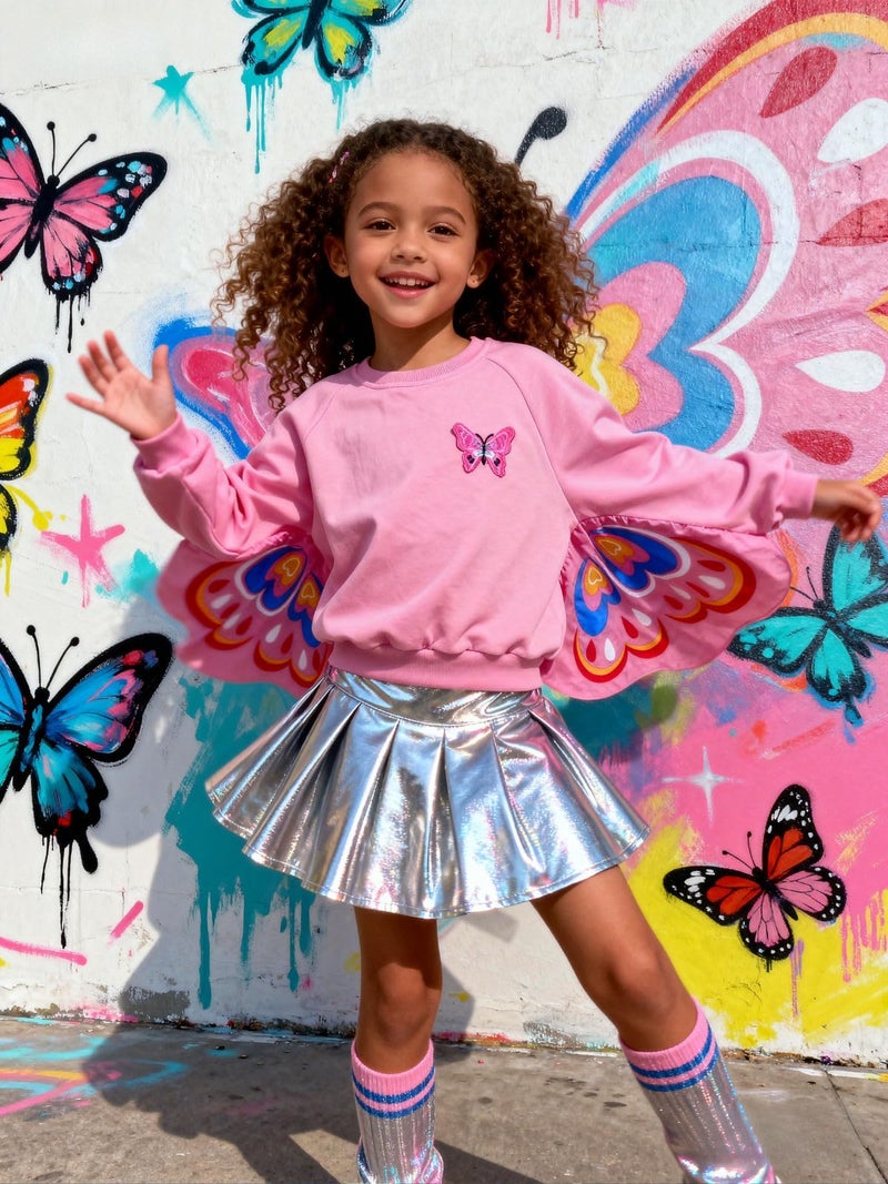 WELAKEN Toddler Girls Butterfly Wing Sleeve Sweatshirt - Cotton Crewneck Pullover for Little Kids Hot Pink - Image 3