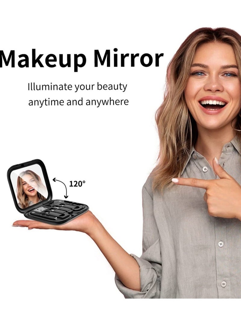 USB Adapter Cable Conversion Storage Box, USB C to USB C/Micro USB/IP Port/USB A Cable Converter, Data Transfer Tool Contains Card Slot Tray Eject Pin and Makeup Mirror, Use as Phone Holder (Black) - Image 5